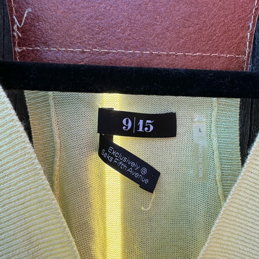 Saks Fifth Avenue 9|15 Yellow Silk and Brown Leather Racerback Faux Wrap Blouse - Picture 4 of 12